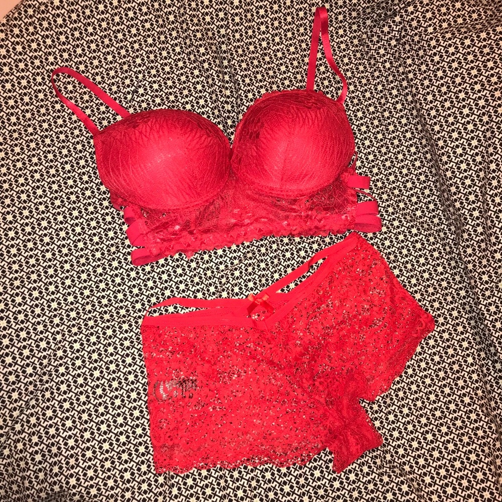 Red Lingerie Two Piece Set